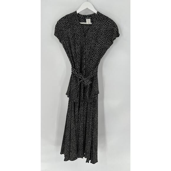 Vintage Carole Little Dress Womens 4 Small Black White Polka Dot Belted Midi - Picture 1 of 14